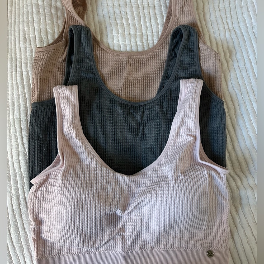 Seamless Ribbed Bralette Set - Pink, Gray, Tan